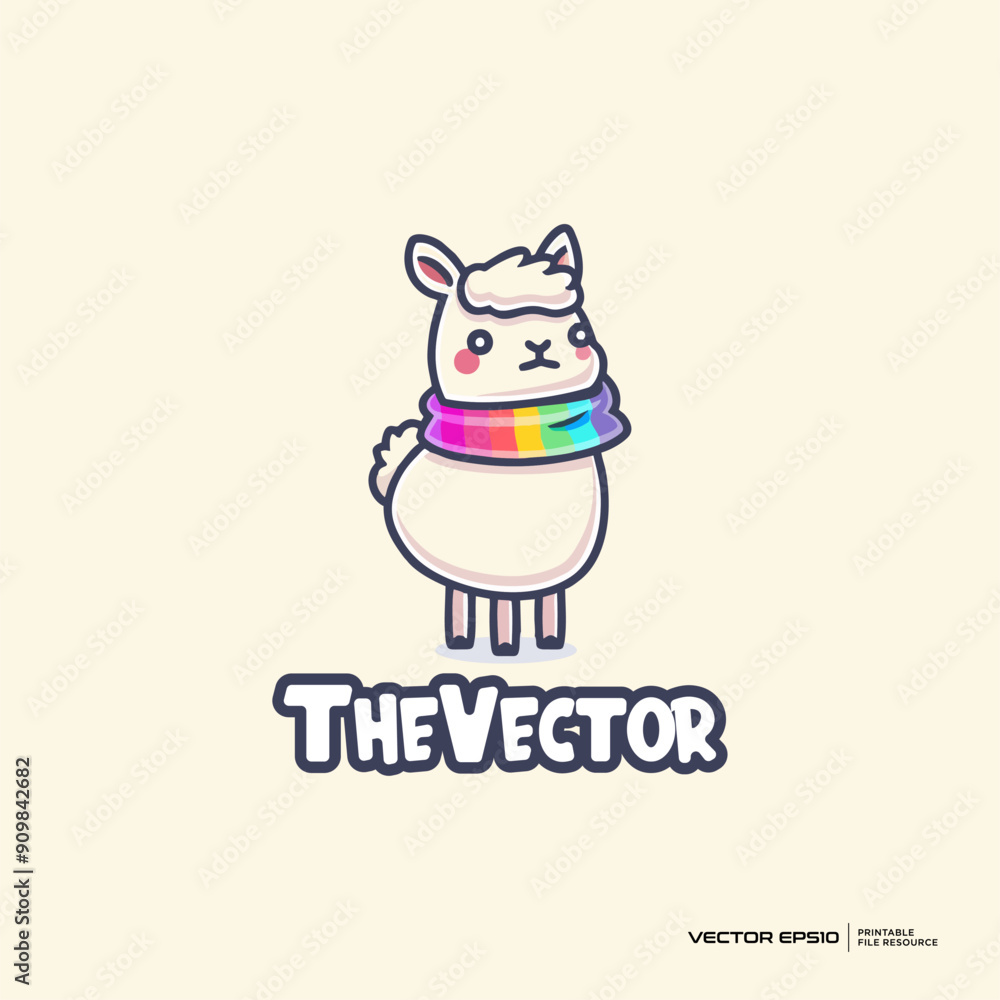 Cute Lama wearing shawl vector, mascot, logo, character, cartoon, illustration, eps10 Cute Lama wearing shawl vector, mascot, logo, character, cartoon, illustration, eps10