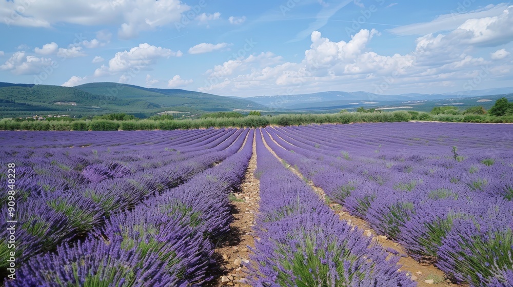 Fields of vibrant lavender stretch across the landscape, creating a captivating purple expanse in the heart of Provence, illuminated by the warm sunlight Fields of vibrant lavender stretch across the landscape, creating a captivating purple expanse in the heart of Provence, illuminated by the warm sunlight