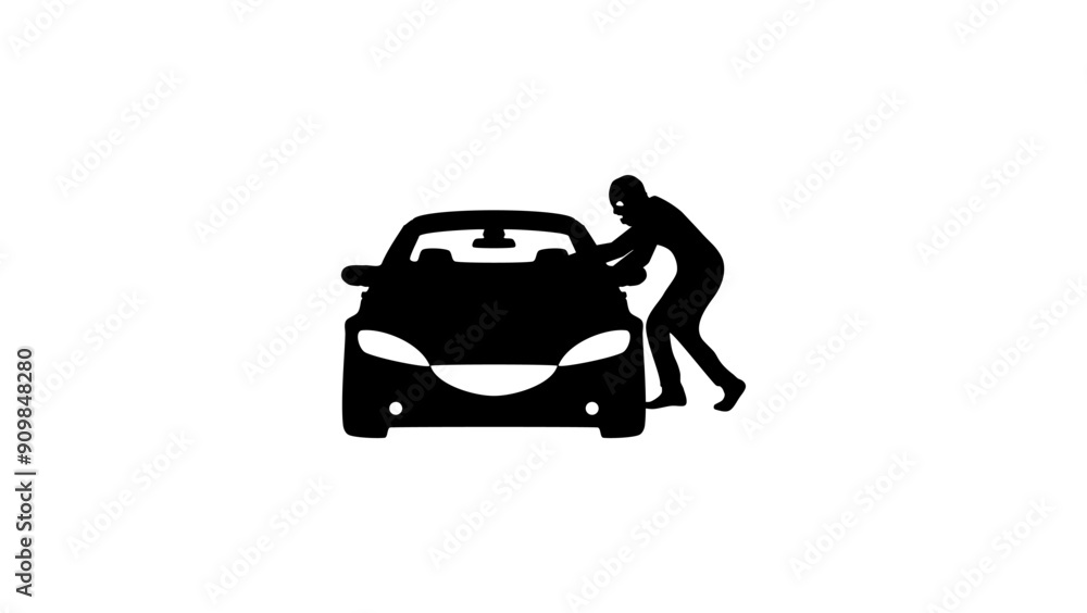 Car theft, black isolated silhouette Car theft, black isolated silhouette