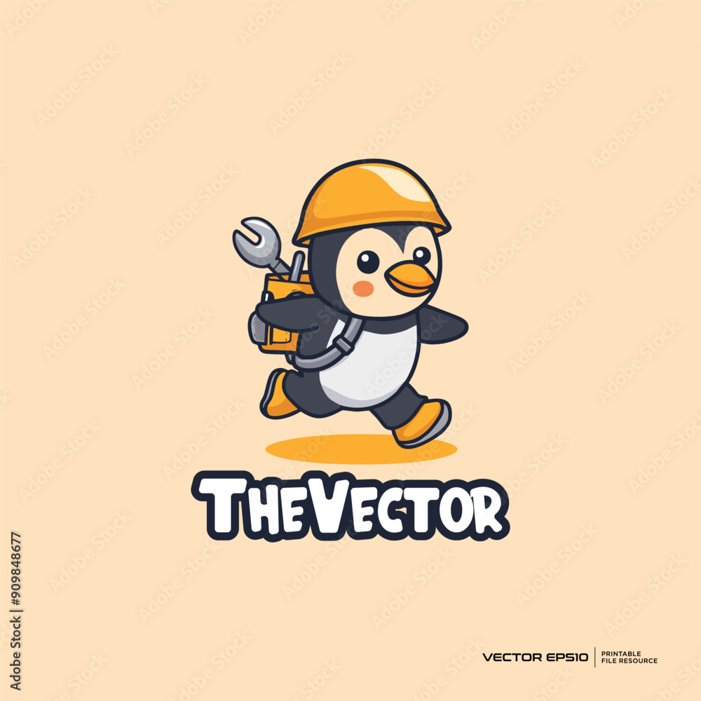 Penguin builder mascot, vector, logo, character, cartoon, illustration, eps10 Penguin builder mascot, vector, logo, character, cartoon, illustration, eps10