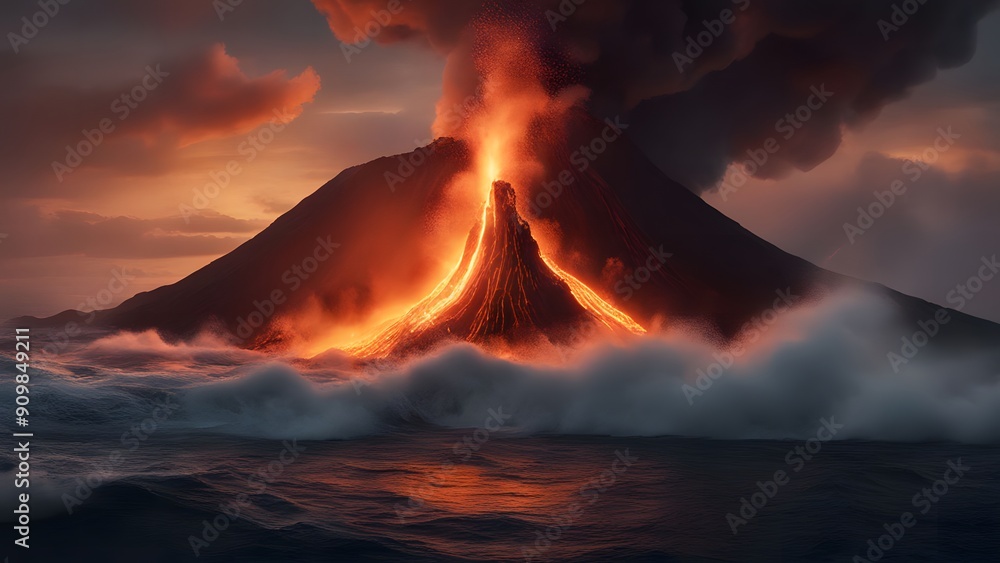 Fototapeta premium Volcanic Island Eruption - Generative AI