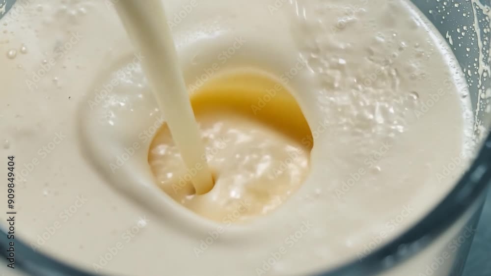 Smooth cream is poured into a clear glass container, creating a delightful swirl that enhances the colors and textures of the mixture. Smooth cream is poured into a clear glass container, creating a delightful swirl that enhances the colors and textures of the mixture.