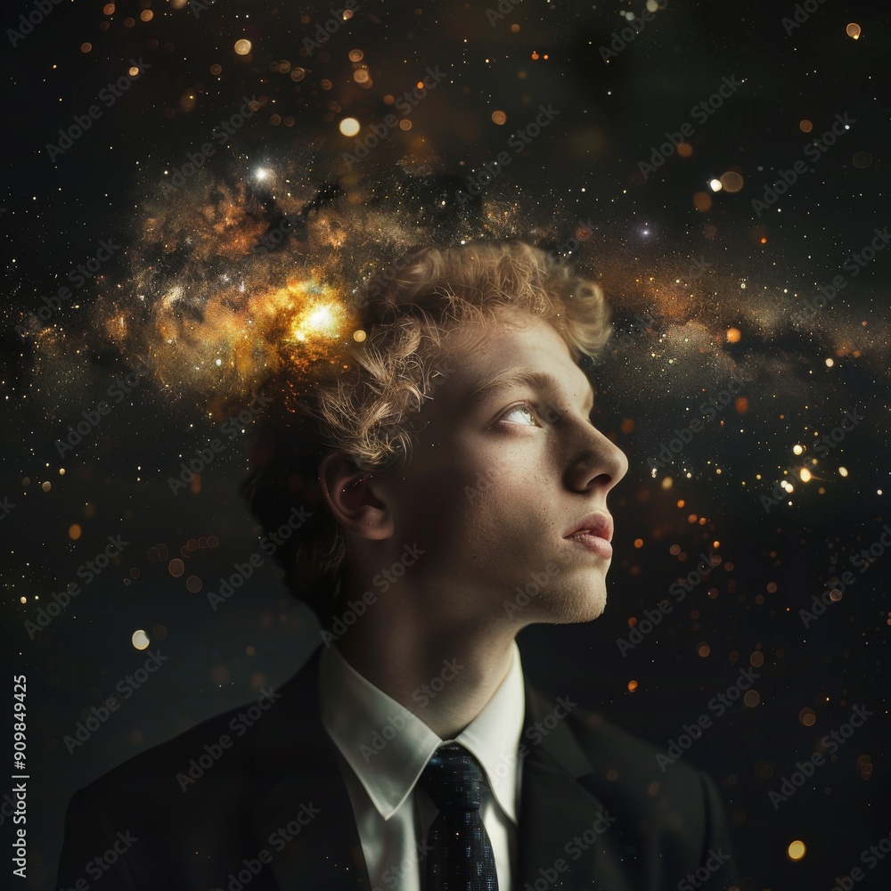 Minimalist portrait with young businessman and space.