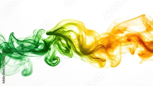 A dynamic mix of green and yellow smoke intertwining on a white background, representing energy and creativity.