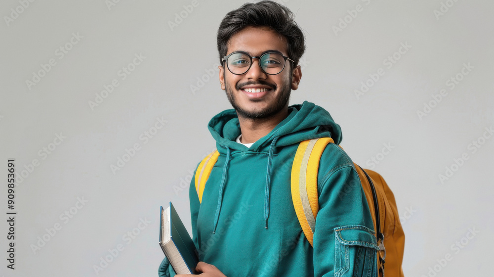 young indian college boy holding book young indian college boy holding book