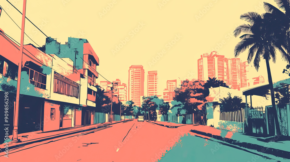 Obraz premium Risograph retro riso print travel poster, card, wallpaper or banner illustration, modern, isolated, clear, simple of Bhubaneswar, India. Artistic, screen printing, stencil