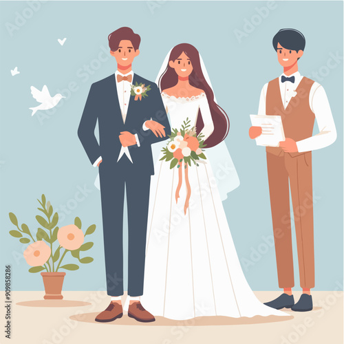 bride and groom wedding dress. flat design style vector graphic illustration