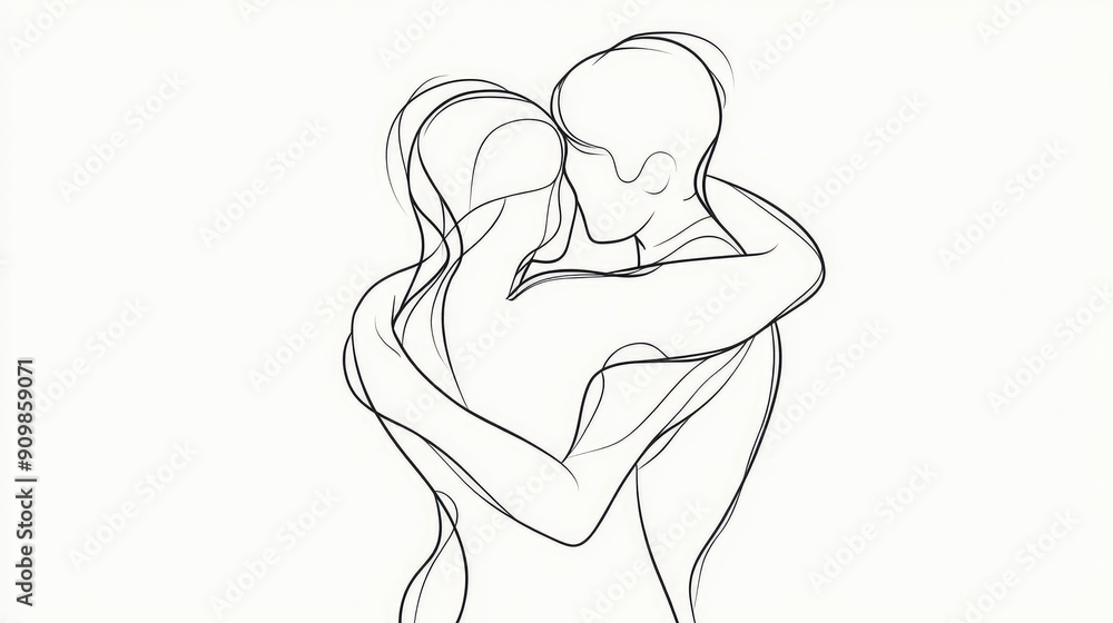 Simple line drawing of people hugging, with minimal lines showing warmth and connection. Simple line drawing of people hugging, with minimal lines showing warmth and connection.