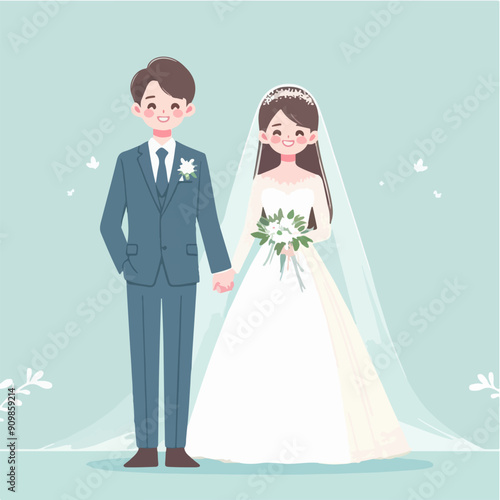 bride and groom wedding dress. flat design style vector graphic illustration