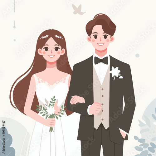 bride and groom wedding dress. flat design style vector graphic illustration