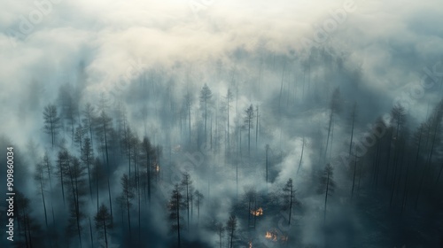 Vast Scorched Forest Under Cloudy Sky