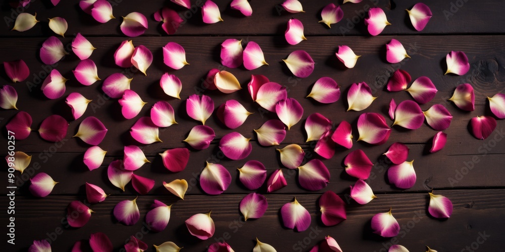 Romantic Wood Frame with Colorful Rose Petals in Flat Lay Compos Romantic Wood Frame with Colorful Rose Petals in Flat Lay Compos