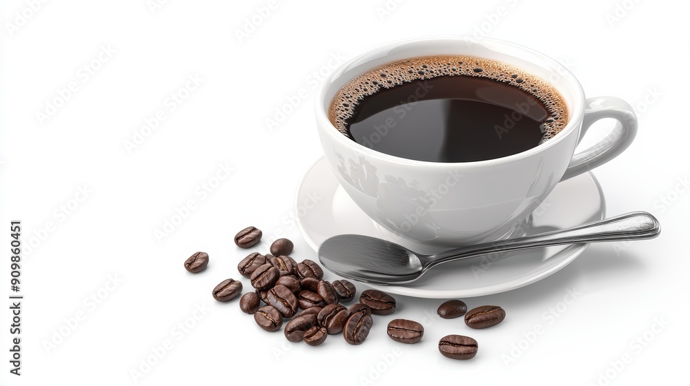 Obraz premium A Cup of Espresso with Coffee Beans Isolated on White Background