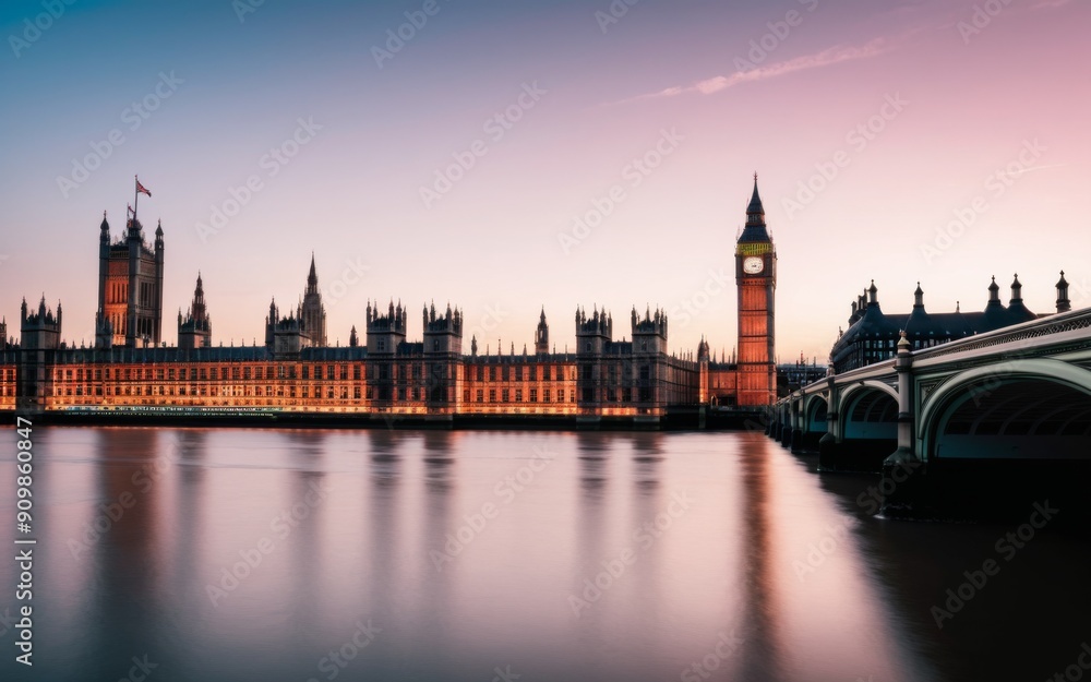 Fototapeta premium London's Palace of Westminster and Big Ben across River Thames a