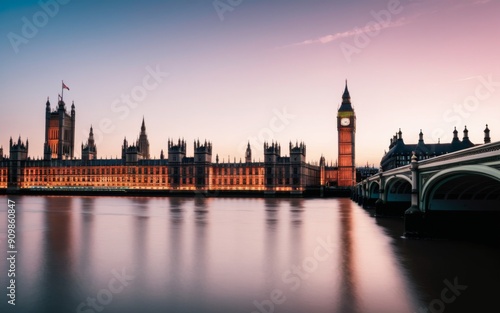 London's Palace of Westminster and Big Ben across River Thames a