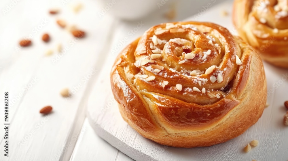 Homemade Sweet Bun Topped with Honey and Almonds Homemade Sweet Bun Topped with Honey and Almonds