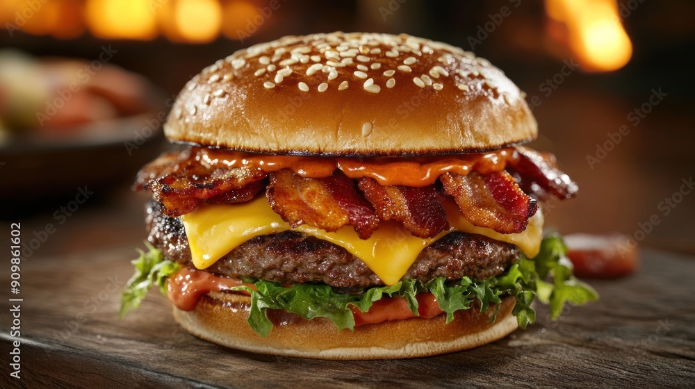 Juicy Bacon Cheeseburger with Sesame Seed Bun Juicy Bacon Cheeseburger with Sesame Seed Bun