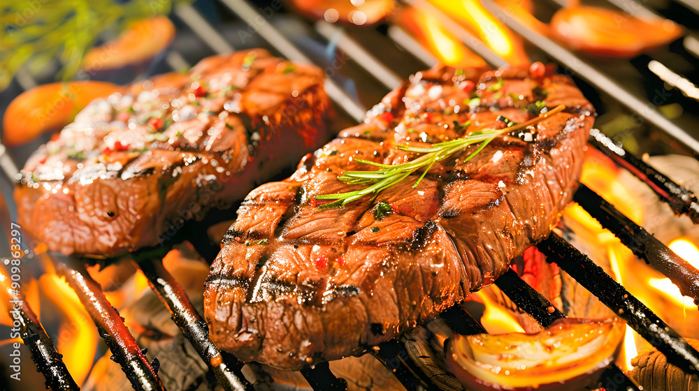 Grilled Steak on the BBQ in Exquisite Detailing Grilled Steak on the BBQ in Exquisite Detailing