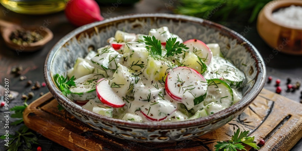 Northern Summer Salad with Cucumbers Radishes and Yogurt Healthy Low Calorie Recipe from Scandinavian and Eastern European Cuisine Traditional Estonian Dish Banner Image Northern Summer Salad with Cucumbers Radishes and Yogurt Healthy Low Calorie Recipe from Scandinavian and Eastern European Cuisine Traditional Estonian Dish Banner Image