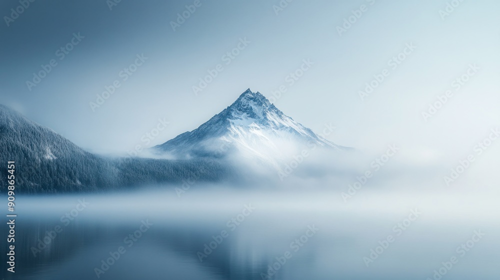 Fototapeta premium Snowy Mountain Peak Emerging from Mist
