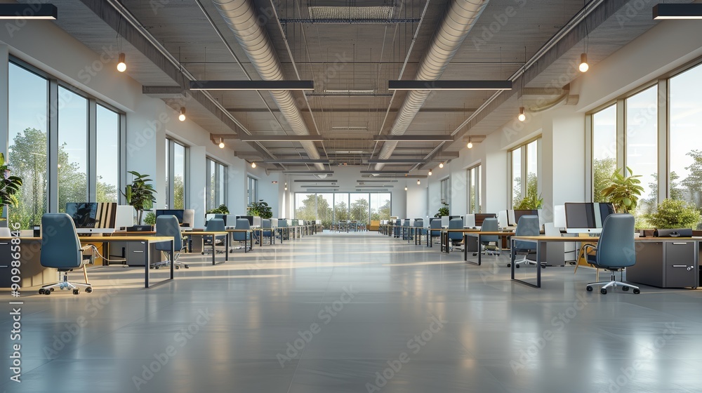 Modern Open Office Space With Natural Light and Green Plants During Daytime Modern Open Office Space With Natural Light and Green Plants During Daytime