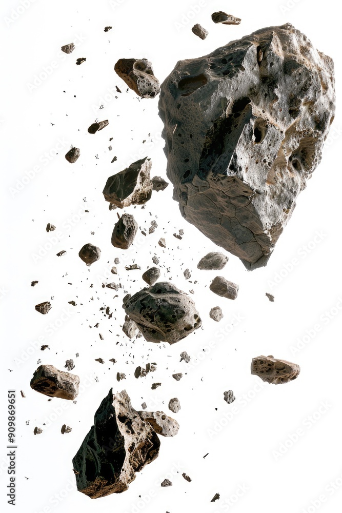 Close-up shot of various rocks and gravel on a white background, ideal for designs where texture is key Close-up shot of various rocks and gravel on a white background, ideal for designs where texture is key