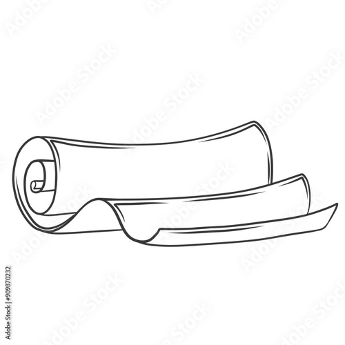 Fabric roll line icon. Hand drawn retro piece of cotton, linen or silk to sew clothes, rolled ribbon. Tailoring, fabric shop mascot, doodle tissue material for sewing icon vector illustration