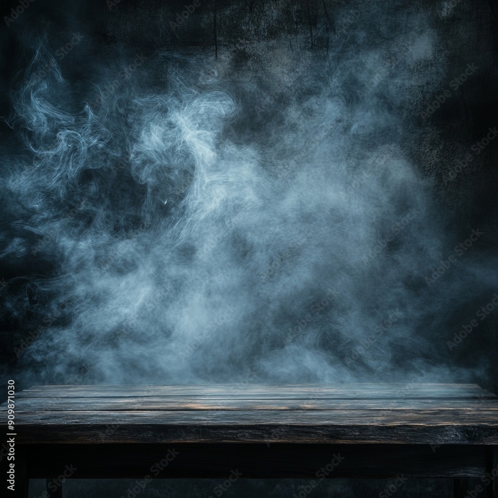 Mysterious Wooden Table with Swirling Mist Mysterious Wooden Table with Swirling Mist