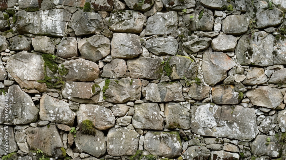 A natural stone wall with lush moss growth A natural stone wall with lush moss growth