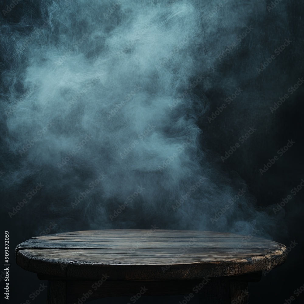 Mysterious Wooden Table with Swirling Mist Mysterious Wooden Table with Swirling Mist