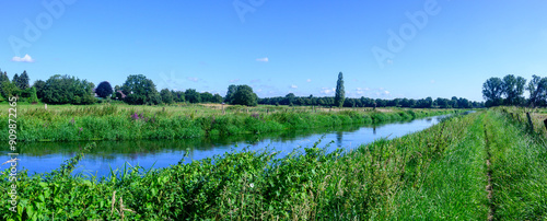 Panoramic photo in summer of the river 