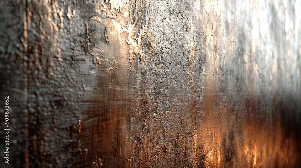 Obraz premium Close-Up View of Textured Metallic Surface Reflecting Light During Golden Hour
