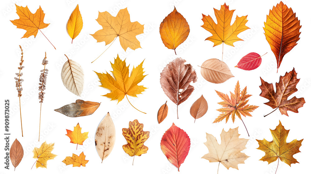 Set of autumn orange leaf isolated on no background png, generative ai Set of autumn orange leaf isolated on no background png, generative ai