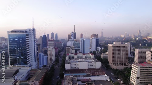 Nairobi city sckyscraper drone shot early morning light photo