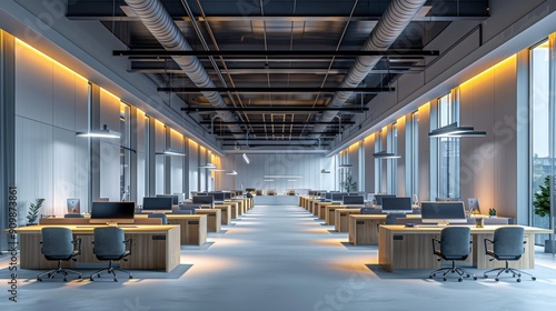 Spacious Modern Office Interior With Desks, Computers, and Natural Light During Daytime