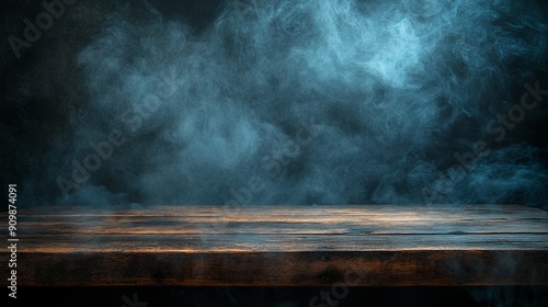 Mysterious Wooden Table with Swirling Mist