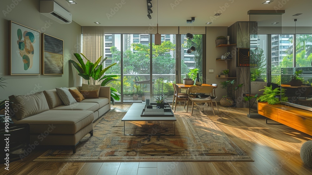 Modern Living Room Design in a Contemporary Apartment With Natural Lighting and Greenery Modern Living Room Design in a Contemporary Apartment With Natural Lighting and Greenery