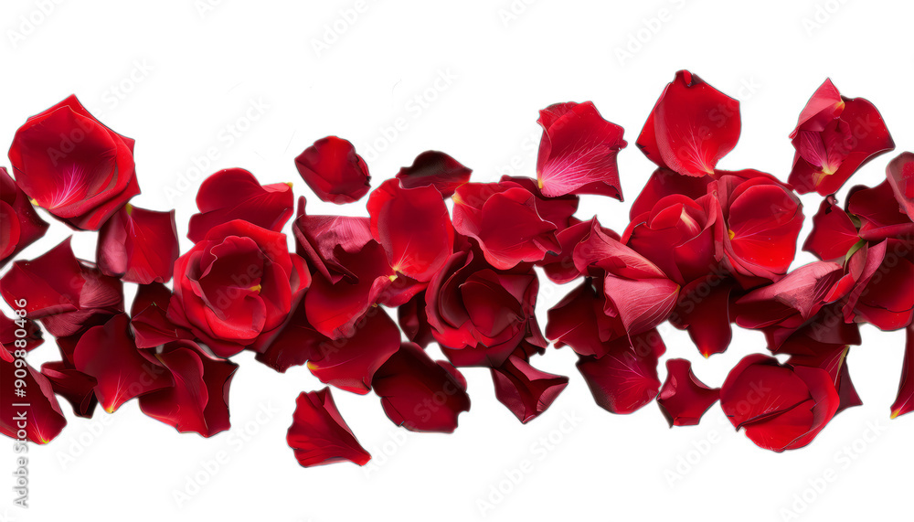 Fototapeta premium A collection of scattered red rose petals, ideal for romantic or festive decoration