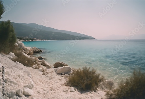 beach Greece View Lefkada Kathisma August Background Sky Summer Travel Nature Landscape Clouds White Sea Beauty Wave Blue Ocean Tropical Vacation Sand Europe Beautiful Rock Relax Island photo