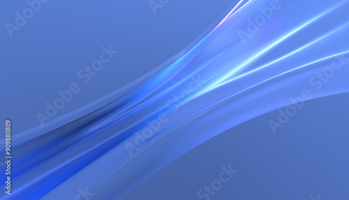An elegant abstract 3D illustration in glass morphism style of a translucent wavy shape on a blue background, perfect for modern and futuristic design projects.