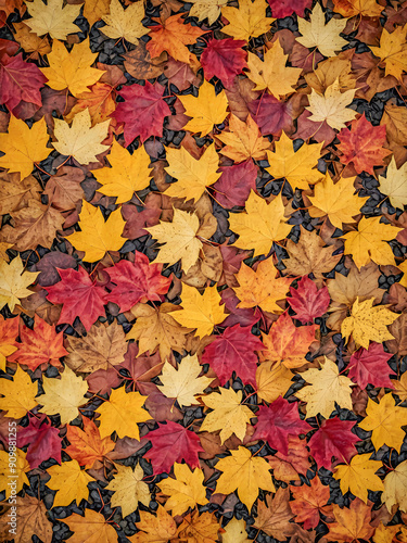 Wallpaper Mural Colorful seasonal autumn background pattern, Vibrant carpet of fallen forest leaves. Autumn. Multicolored maple leaves lie on the grass. Peaceful nature background, colorful decorative background. AI  Torontodigital.ca