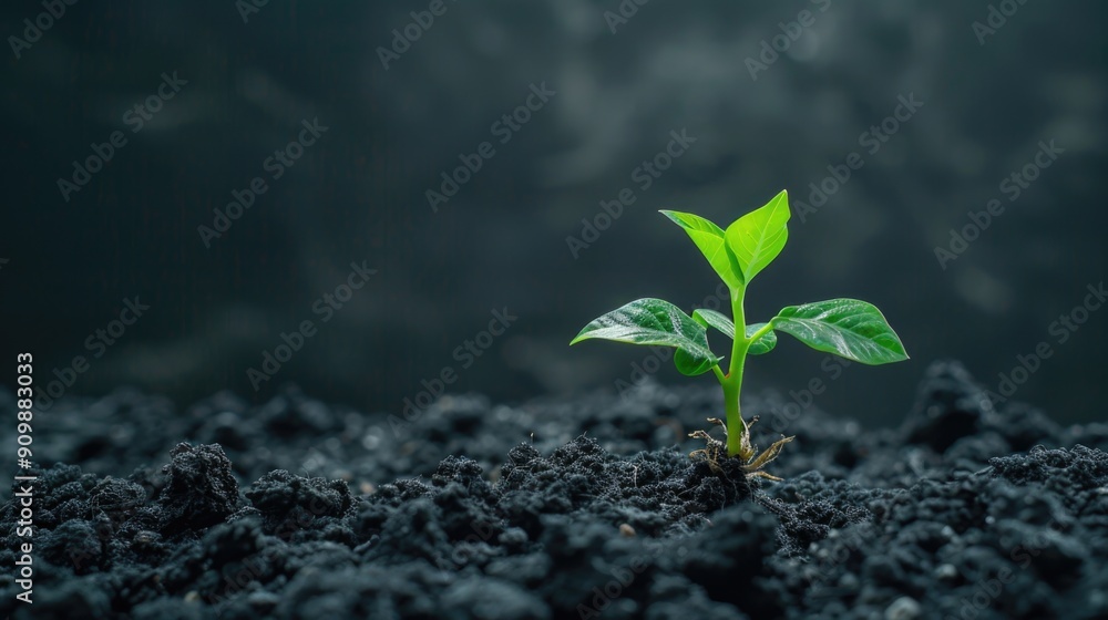 A tiny plant emerging from the ground A tiny plant emerging from the ground