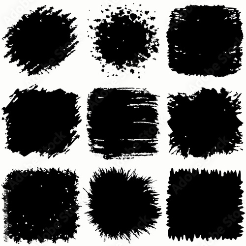 several distinct black brush strokes in various styles and intensities are arranged in two horizontal rows