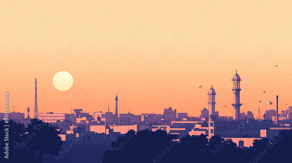 Naklejka premium Risograph artistic riso print travel poster, card, wallpaper or banner illustration, modern, isolated, clear, simple of Faisalabad, Pakistan. Artistic, screen printing, stencil