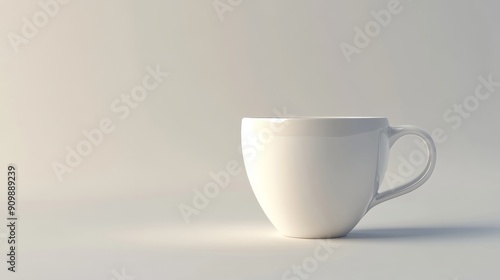 A white cup of coffee on a table with space for writing on one side and white background.