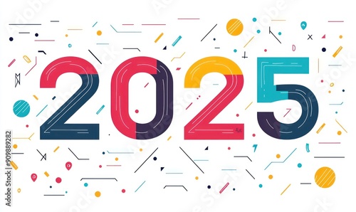Colorful and festive vector design of the number 2025 with abstract elements for a joyful New Year celebration - Generative AI