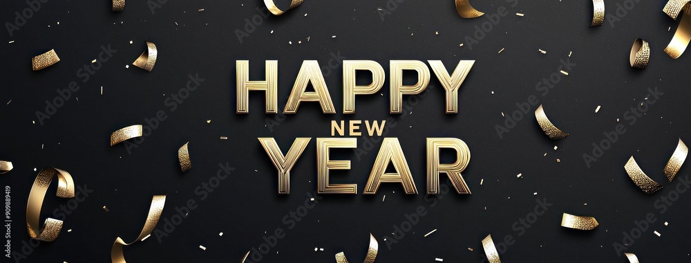 Golden 2025 Happy New Year design with fireworks and confetti on a dark background - Generative AI Golden 2025 Happy New Year design with fireworks and confetti on a dark background - Generative AI