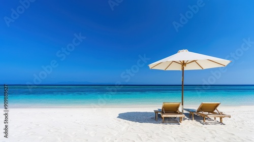 Beach Relaxation with White Umbrella