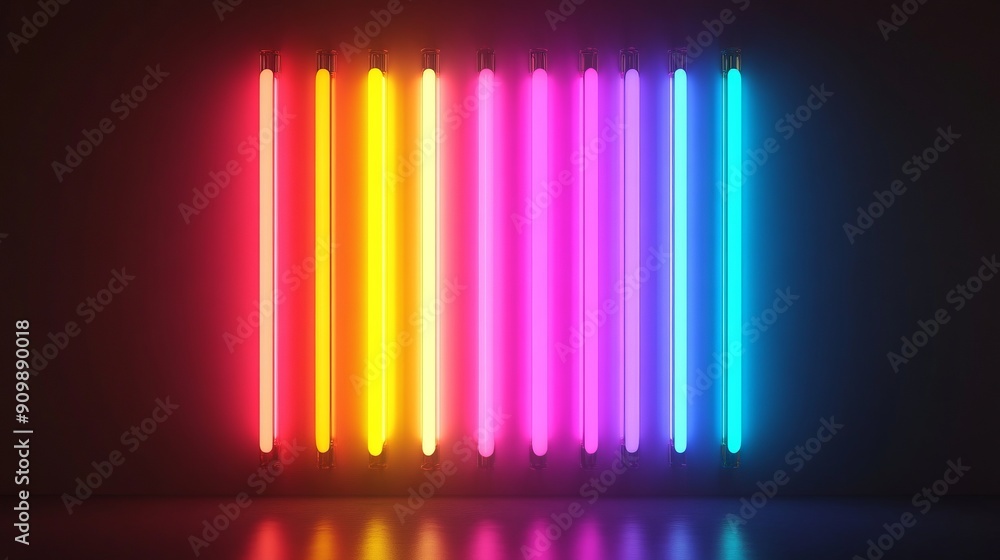 Banner photo with multicolored neon lights with different colors