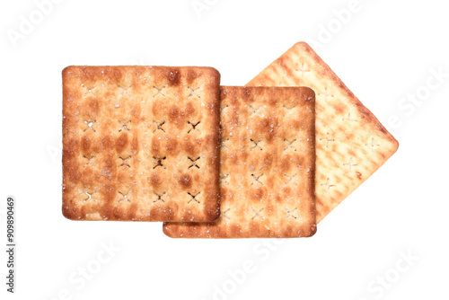 Three square homemade sugar butter crispy biscuit, two darker side and one white side facing up. Isolated on the transparent background. Top view commercial stock photo. photo